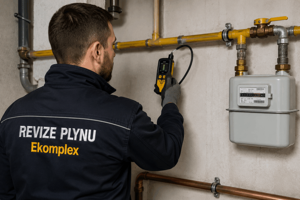 kontroluje plynoinstalaci a těsnost plynového potrubí